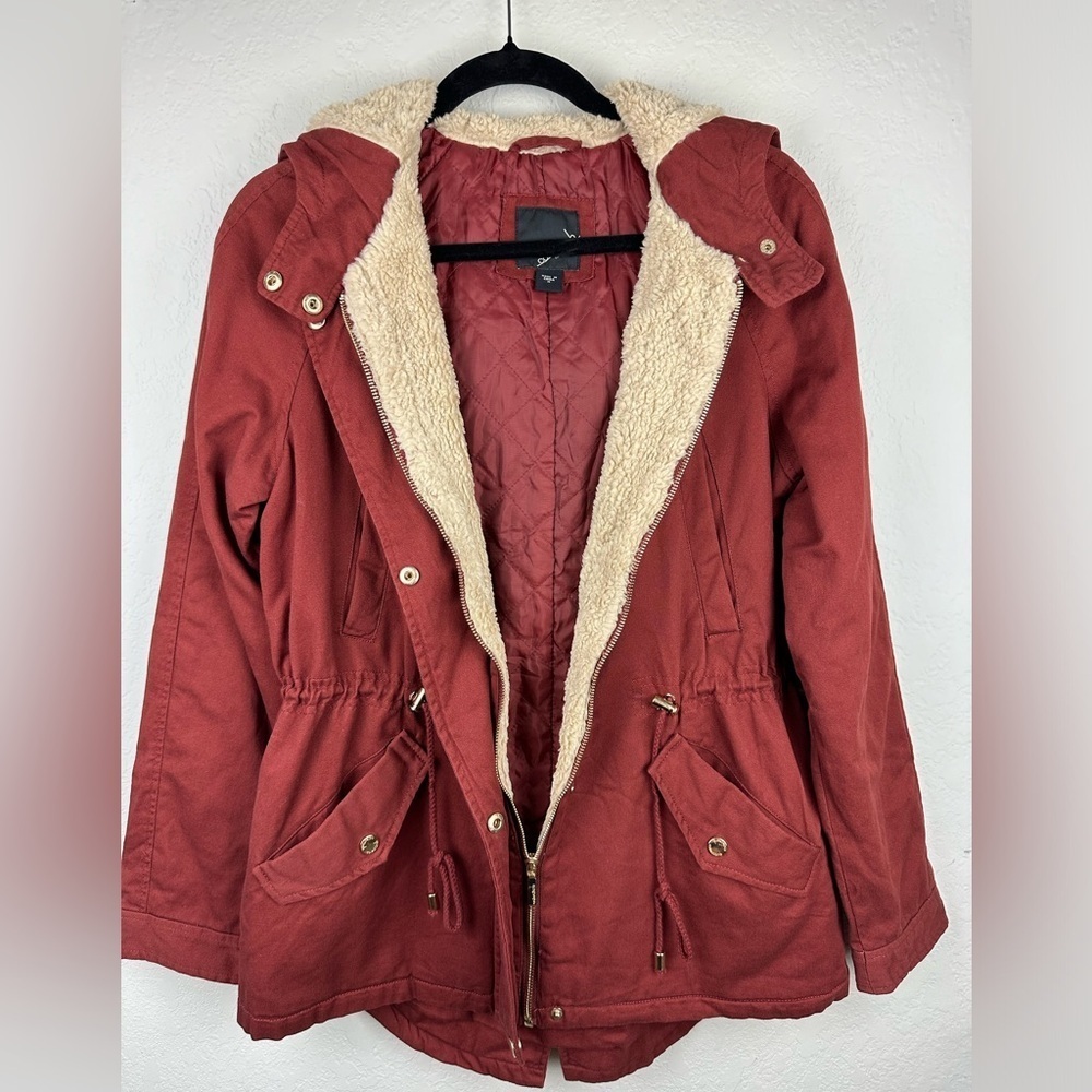 COLLECTION B Women’s medium Anorak hooded sherpa trim brick red jacket NWOT - Picture 12 of 13